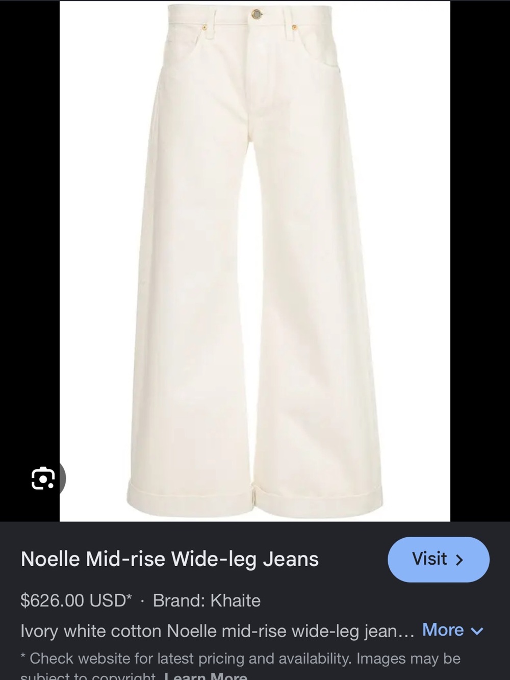 KHAITE Noelle Wide-Leg Jeans in Ivory White